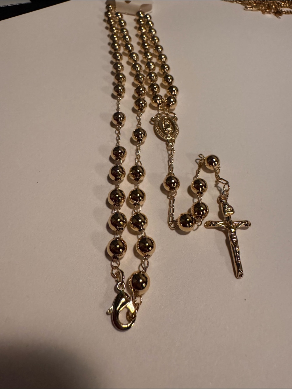 Classic Gold Rosary Necklace with Crucifix for Women